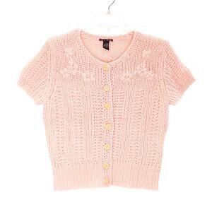 Lucky Brand Short Sleeve Cardigan Sweater Wool Blend Light Pink Womens Size L